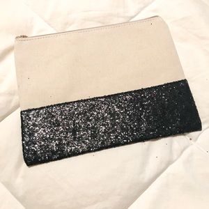 Canvas and Black Glitter Clutch